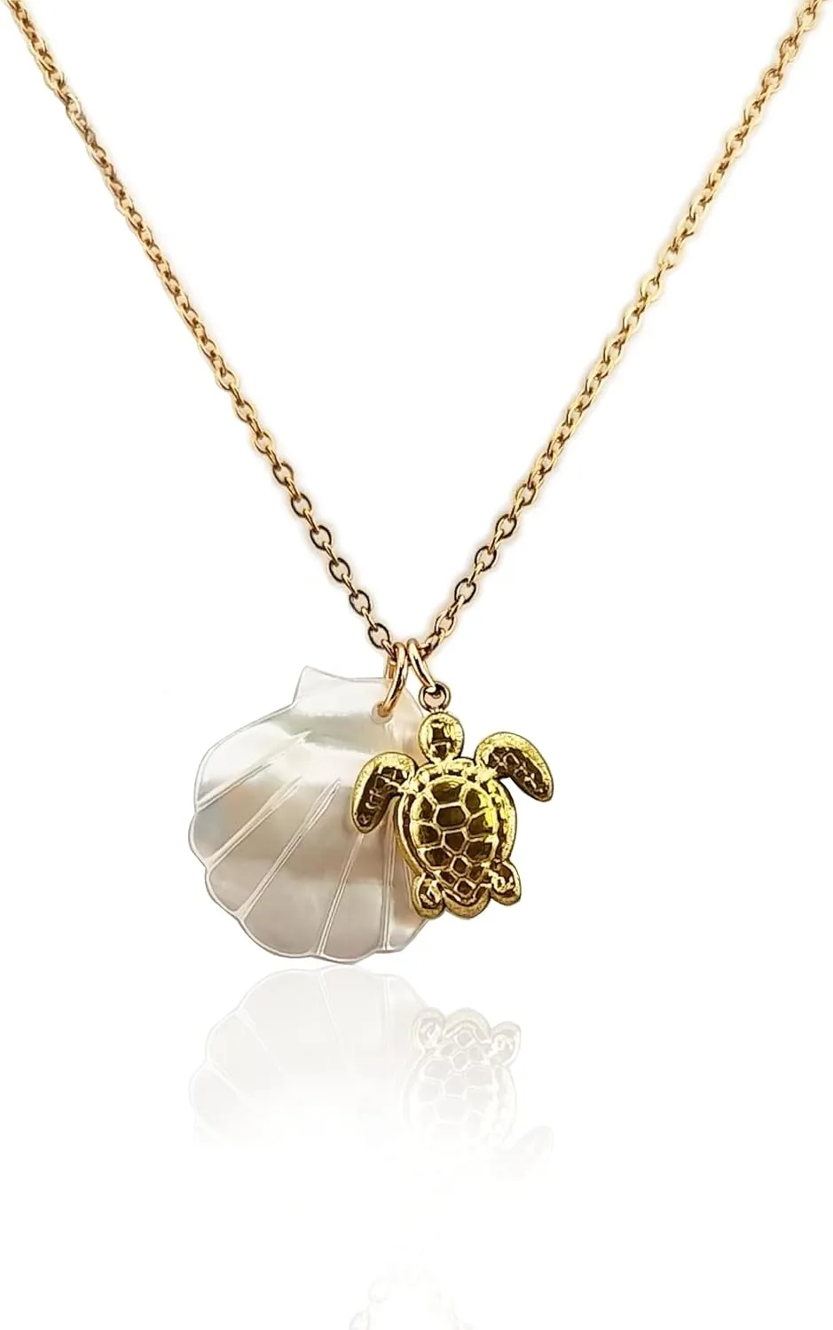 White Shell Golden Starfish Seashell Sea Turtle Dolphin Pendant Charm Summer Beach Necklace for Women