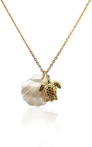 White Shell Golden Starfish Seashell Sea Turtle Dolphin Pendant Charm Summer Beach Necklace for Women