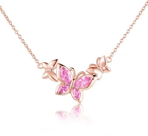 WINNICACA Sterling Silver Butterfly Birthstone Necklaces Butterfly Choker Pendant for Women Pink