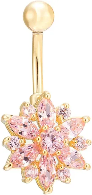 Woman Belly Button Rings, Flower Titanium Belly Button Rings Simple Cubic Zirconia Stud Belly Button Rings Pretty