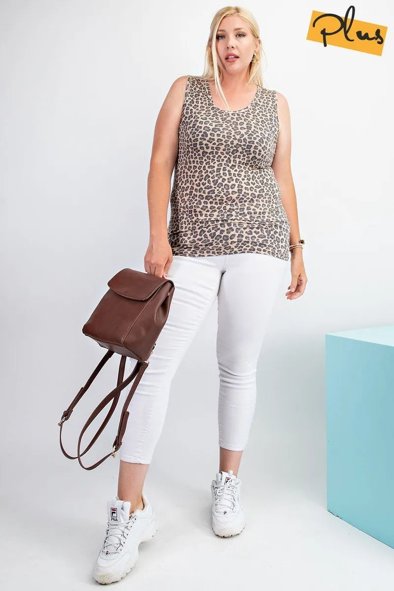Women's Plus Rayon Rib Printed Knit Tank Top