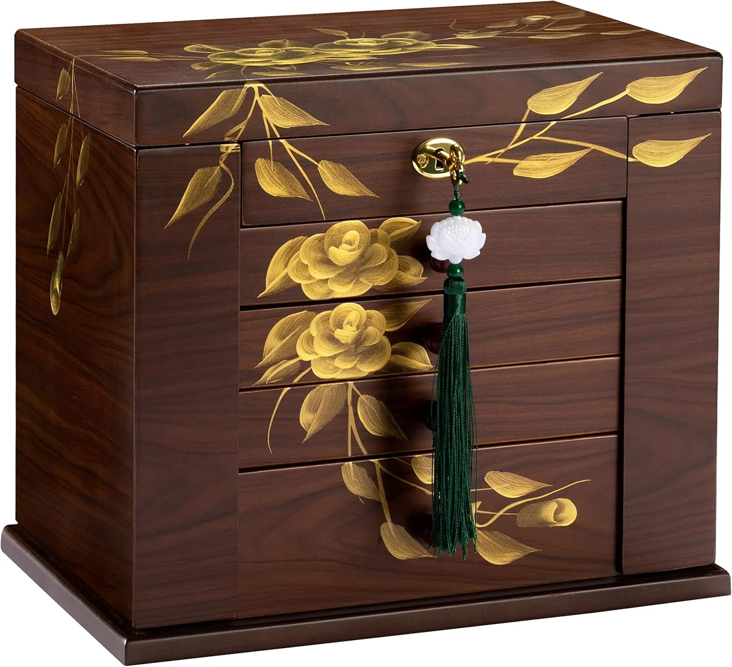 Wooden Jewelry Box for Women, 5-Layer Large Wood Jewelry Boxes & Organizer with Drawers for Rings Necklaces,Hand-painted rose flowers jewelry case organizer,jewelry safe