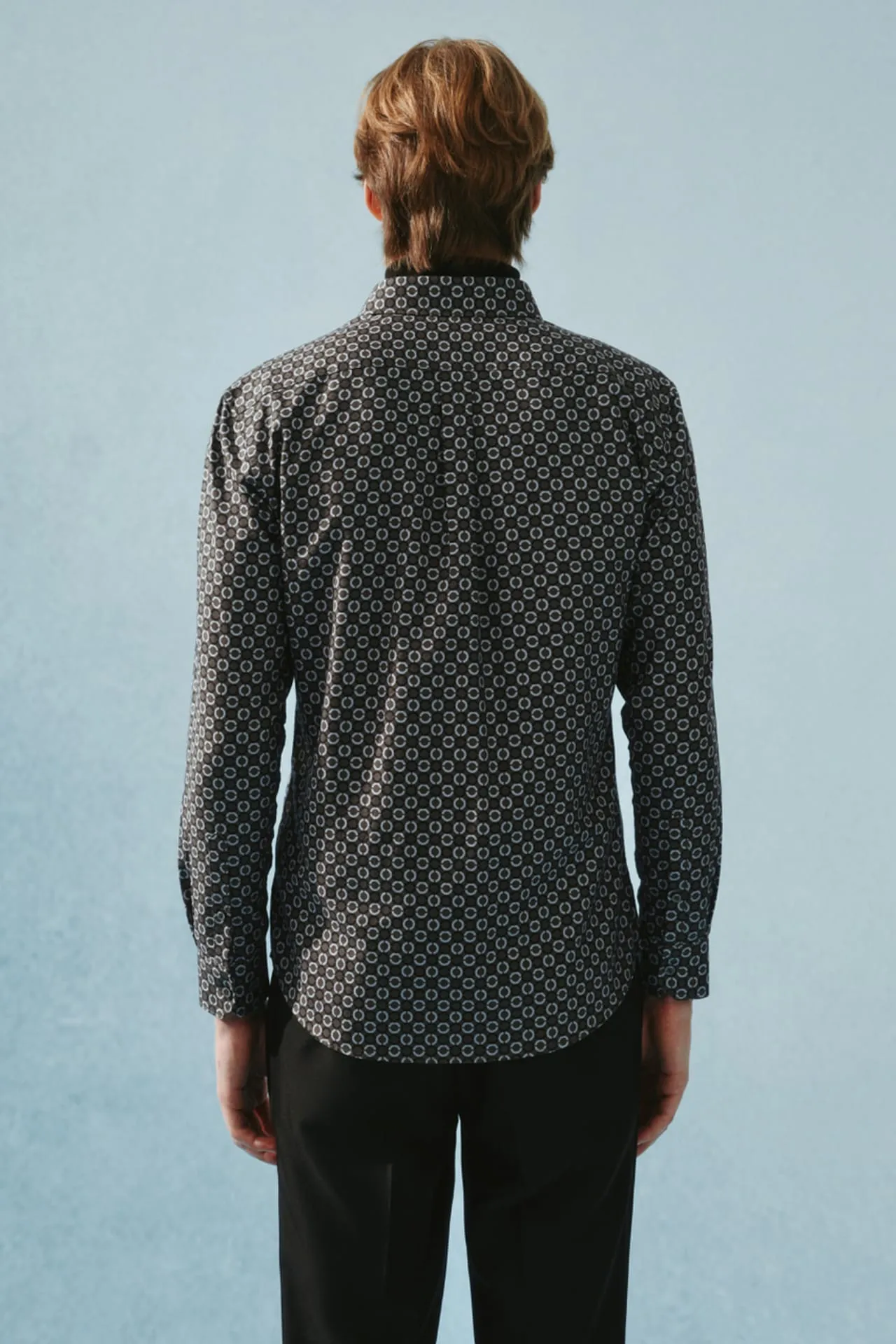 Wrinkle Free Cotton Smart Fit Oxford Chain Dot All Over Print Short Sleeve Casual Shirt