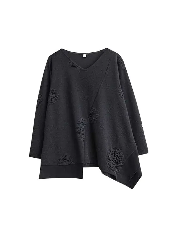 xakxx Long Sleeves Asymmetric Solid Color Split-Joint V-Neck T-Shirts Top   Harem Pants Elasticity Pants Bottom Two Pieces Set
