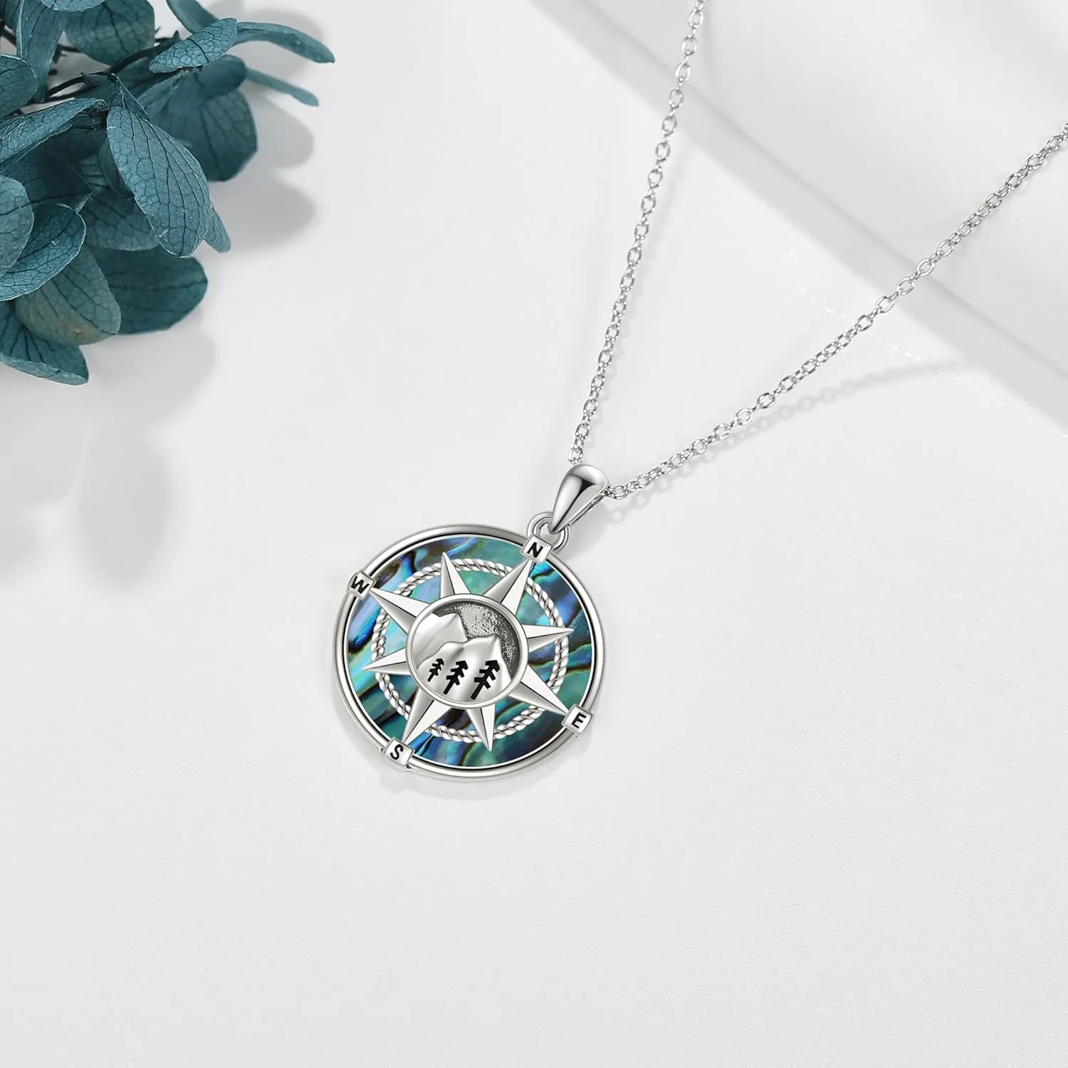 YAFEINI Compass Necklace Sterling Silver Compass Pendant Jewelry Gifts for Women