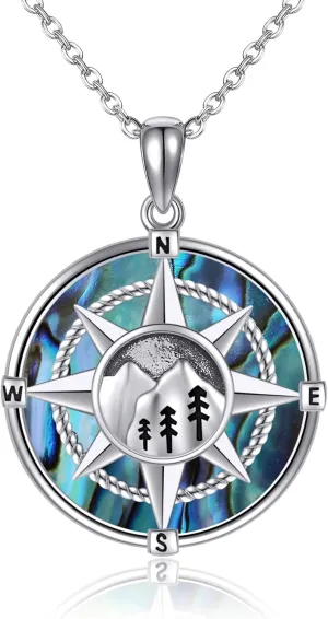 YAFEINI Compass Necklace Sterling Silver Compass Pendant Jewelry Gifts for Women