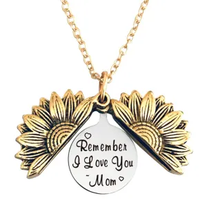 YALLNASL Gift Necklaces for Mom Mother from Daughter Son Remember i Love You Mom Necklace for Best Mom Mother Gold Sunflower Locket Necklace for Mommy Mothers Day Birthday Gifts