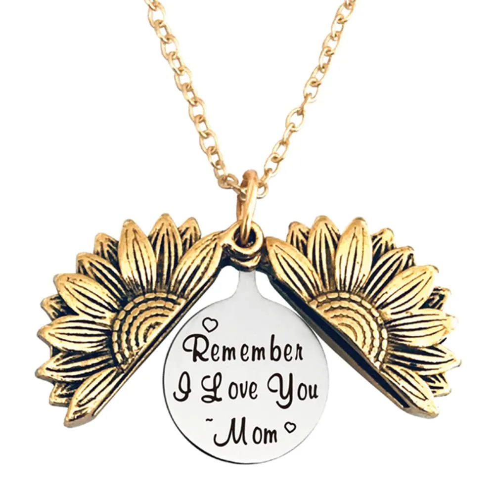 YALLNASL Gift Necklaces for Mom Mother from Daughter Son Remember i Love You Mom Necklace for Best Mom Mother Gold Sunflower Locket Necklace for Mommy Mothers Day Birthday Gifts