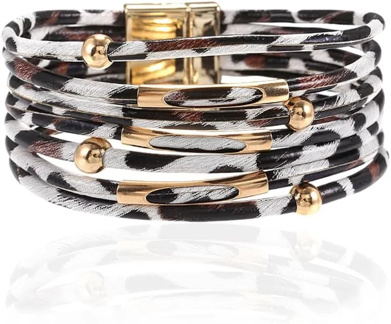 YALLNASL Vintage Boho Leopard Cow Bracelet for Women Y2k Leopard Print Bangle Bracelets for Women Trendy Adjustable Bracelet Bangles