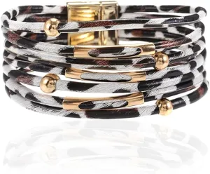 YALLNASL Vintage Boho Leopard Cow Bracelet for Women Y2k Leopard Print Bangle Bracelets for Women Trendy Adjustable Bracelet Bangles