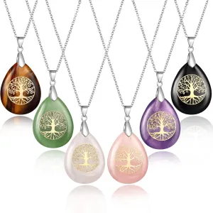 Yaomiao Tree Teardrop Crystal Pendant Necklaces Energy Natural Jewelry Stone Adjustable Chakra Charm Necklace for Valentines Day Women Men Gifts