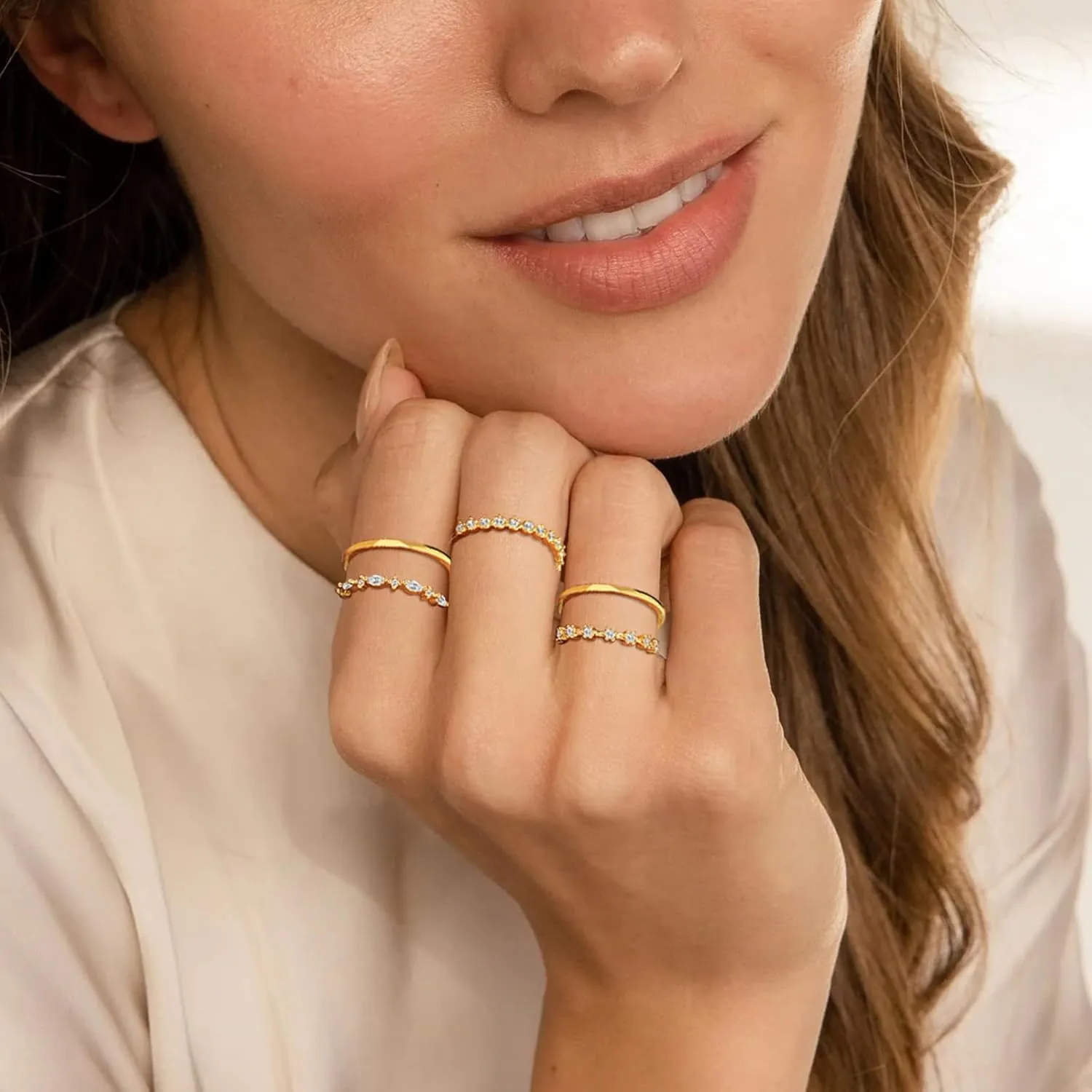 YEEZII Gold Rings for Women Non Tarnish, 14k Gold Plated Stacking Cubic Zirconia Thumb Rings, Dainty Stackable Gold Knuckle Rings Set Size 6-10