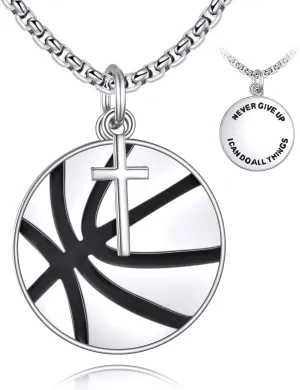YFN Sport Necklace Sterling Silver Never Give Up I Can Do All Things Pendant Jewelry Sport Gifts for Women Men