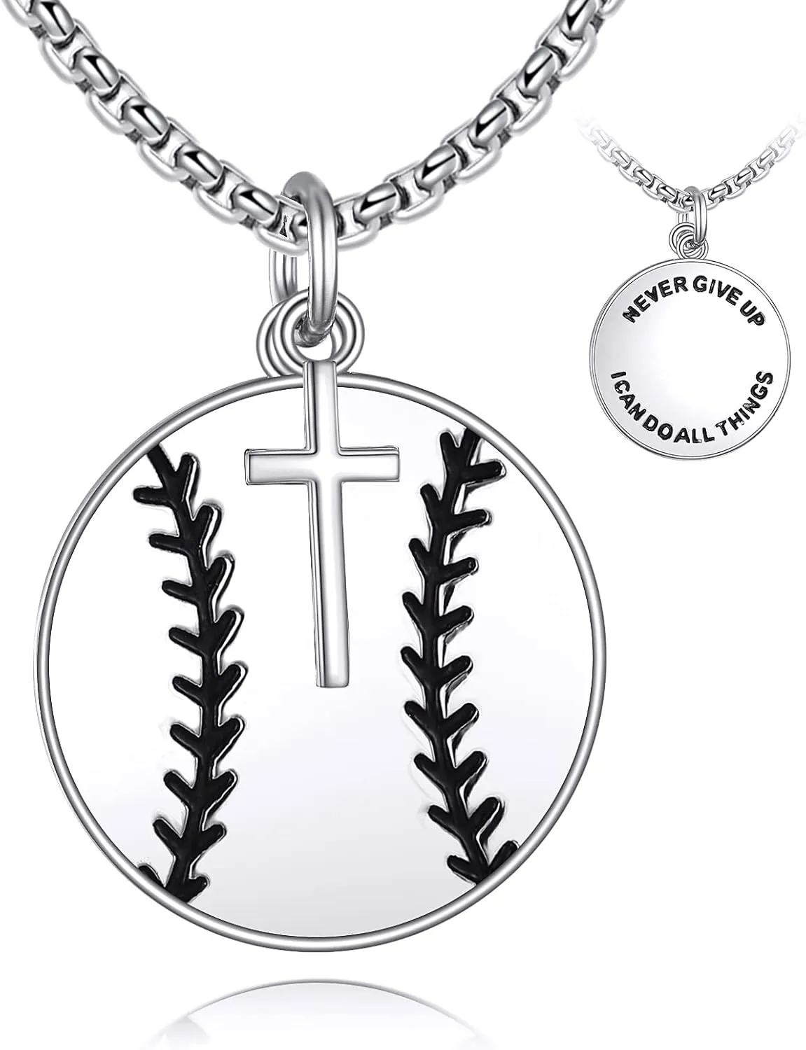 YFN Sport Necklace Sterling Silver Never Give Up I Can Do All Things Pendant Jewelry Sport Gifts for Women Men