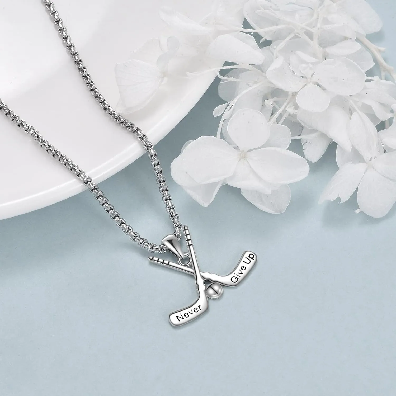 YFN Sport Necklace Sterling Silver Never Give Up I Can Do All Things Pendant Jewelry Sport Gifts for Women Men