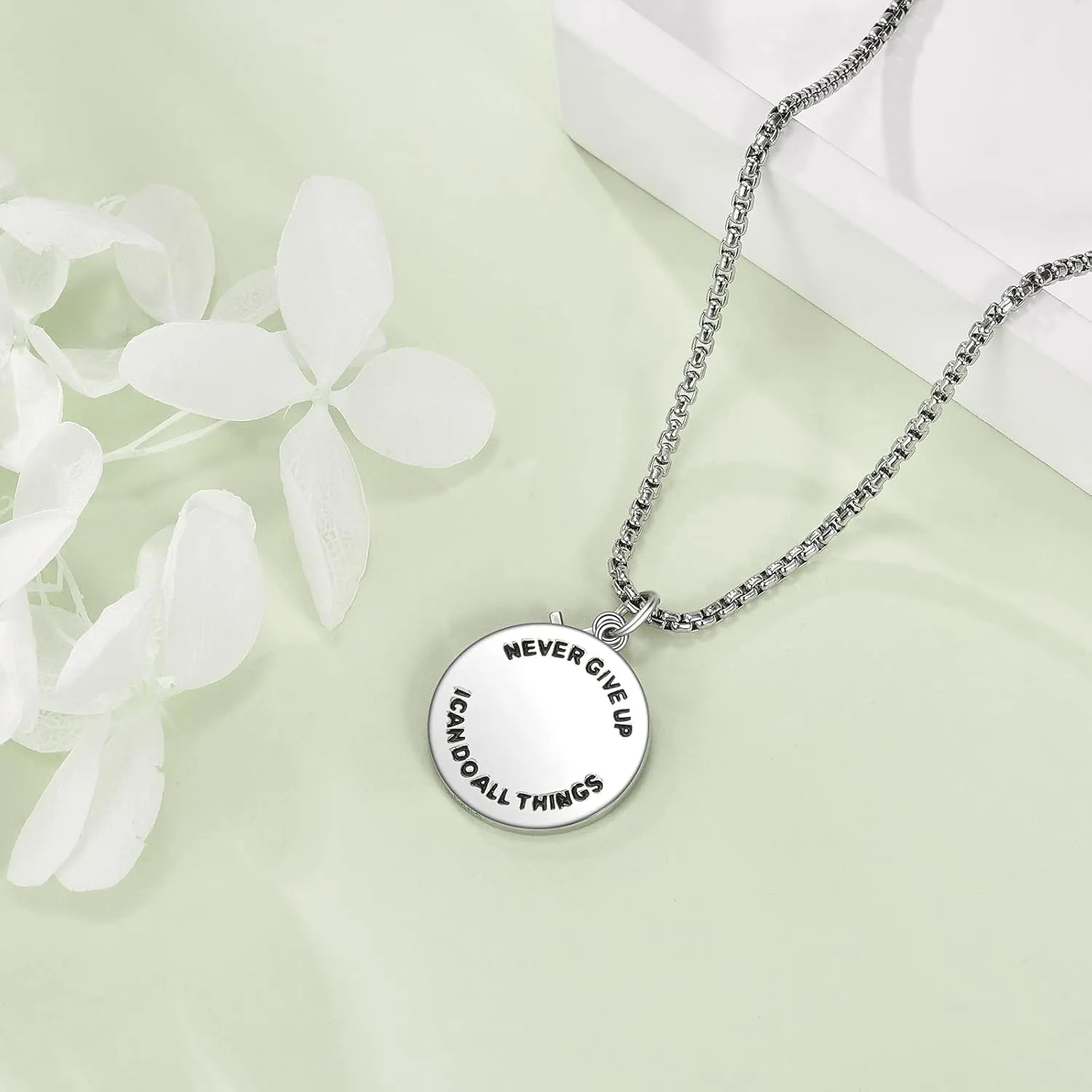 YFN Sport Necklace Sterling Silver Never Give Up I Can Do All Things Pendant Jewelry Sport Gifts for Women Men