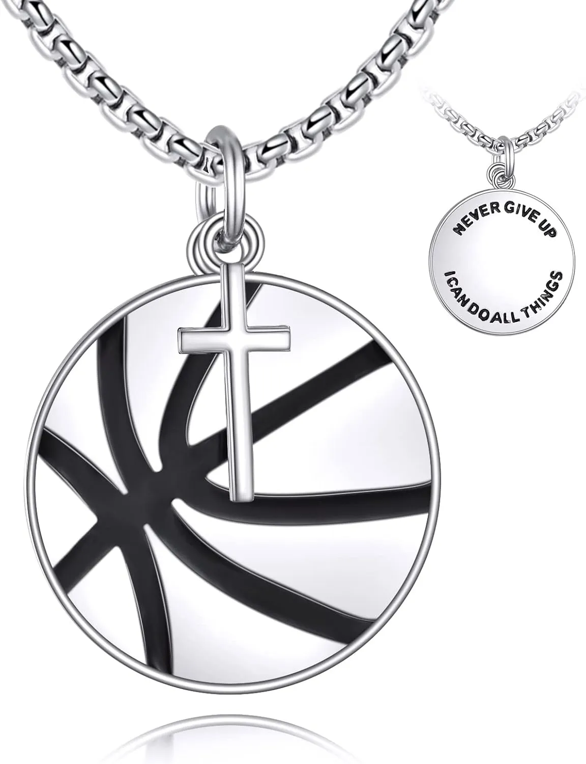 YFN Sport Necklace Sterling Silver Never Give Up I Can Do All Things Pendant Jewelry Sport Gifts for Women Men