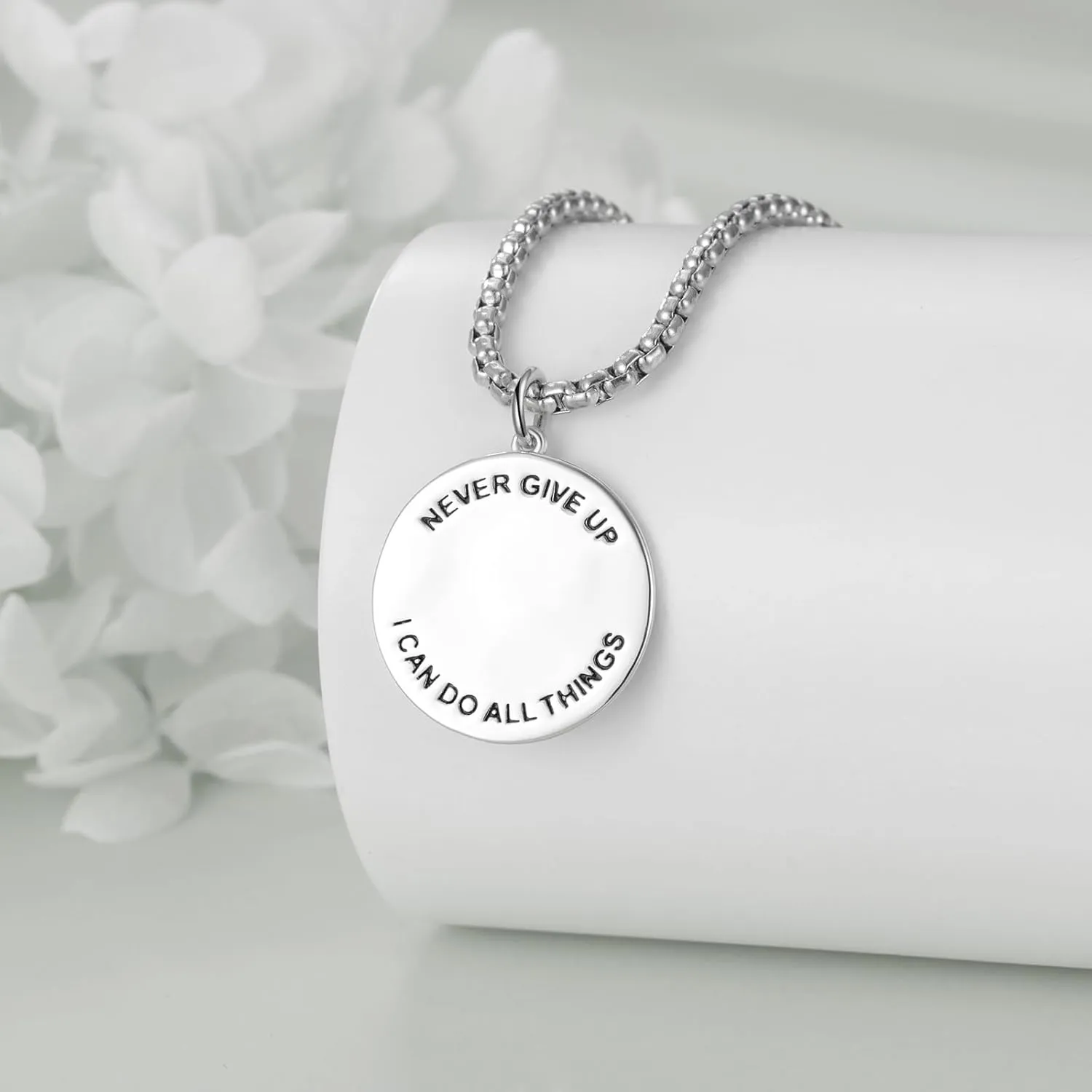 YFN Sport Necklace Sterling Silver Never Give Up I Can Do All Things Pendant Jewelry Sport Gifts for Women Men