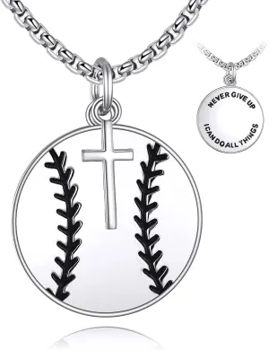 YFN Sport Necklace Sterling Silver Never Give Up I Can Do All Things Pendant Jewelry Sport Gifts for Women Men
