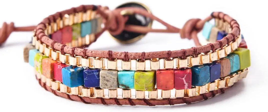 YGLINE 7 Chakra Bracelets for Women with Real Stones Leather Wrap Healing Bead Bracelet Women Men Boho Friendship Jewelry