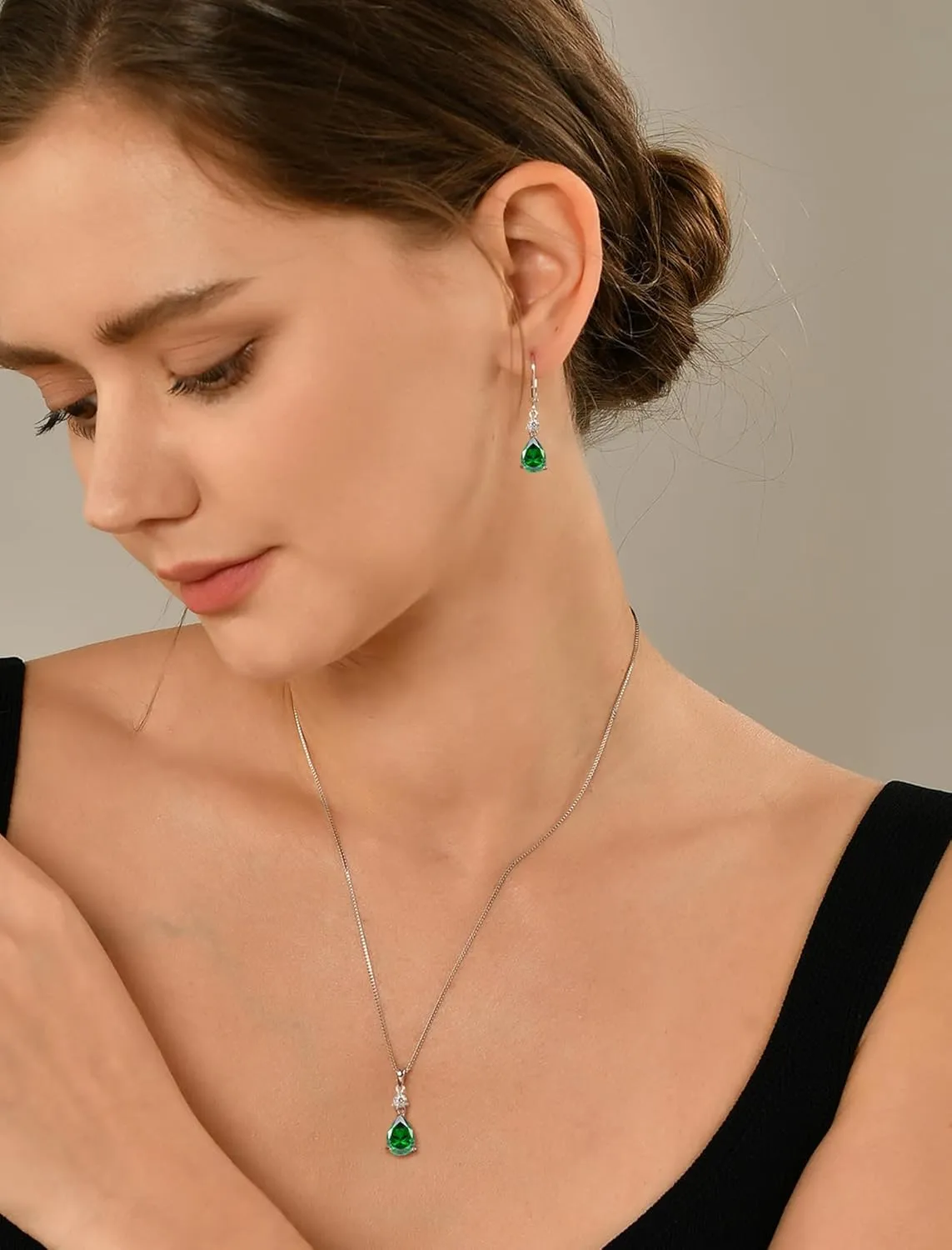 YL 11x9mm Teardrop Pear Necklace for Women, Solid Sterling Silver 18K White Gold Plated Birthstone Pendant Box Chain Jewelry