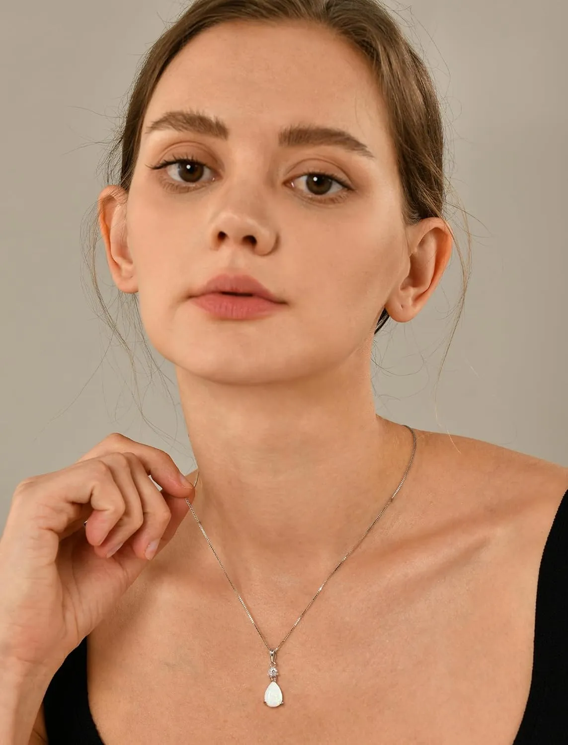 YL 11x9mm Teardrop Pear Necklace for Women, Solid Sterling Silver 18K White Gold Plated Birthstone Pendant Box Chain Jewelry