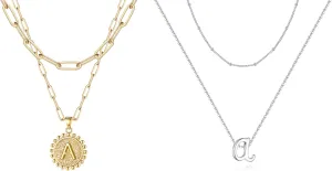 Yoosteel Layered Coin Initial Necklaces and Tiny Initial Necklaces sets for Women - 14K Real Gold Plated Paperclip Link Chain Necklace and Layered Tiny Initial Necklace for Women Girls Jewelry Gifts