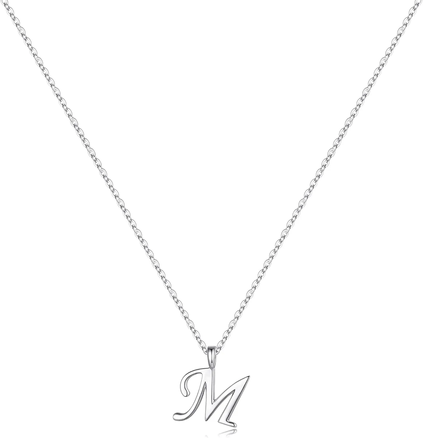 Yoosteel S925 Sterling Silver Initial Necklace for Women - Dainty Hypoallergenic Letter Jewelry - Tiny Cursive Silver Initial Necklace Gift