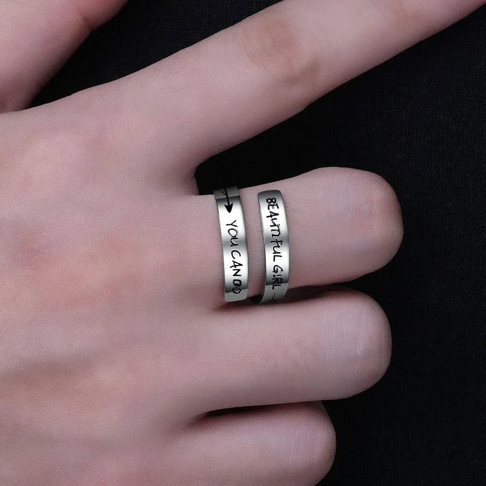 ZRAY Silver Keep Going Ring Inspirational Jewelry Stainless Steel Engraving Size Adjustable Personality Encouragement Gift for Women Teens Girls