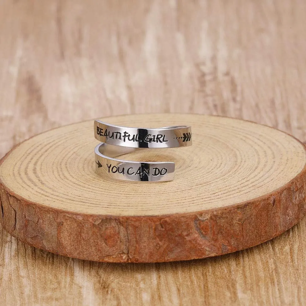 ZRAY Silver Keep Going Ring Inspirational Jewelry Stainless Steel Engraving Size Adjustable Personality Encouragement Gift for Women Teens Girls