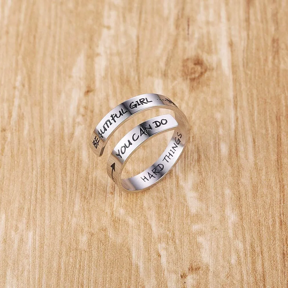 ZRAY Silver Keep Going Ring Inspirational Jewelry Stainless Steel Engraving Size Adjustable Personality Encouragement Gift for Women Teens Girls
