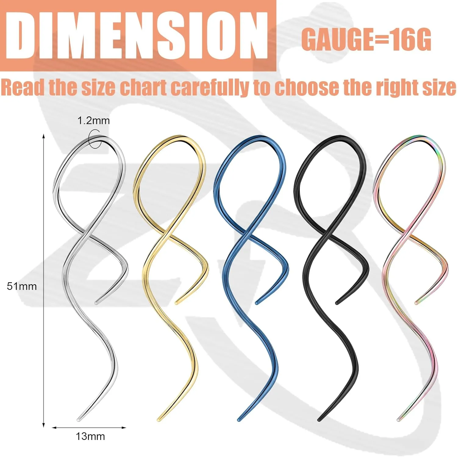 ZS 1 Pair Spiral Twist Earrings Body Piercing Jewelry, Stainless Steel Dangle Taper Earrings Twisting Hanging Loop 10G - 16G Piercing Taper