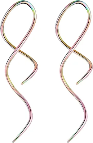 ZS 1 Pair Spiral Twist Earrings Body Piercing Jewelry, Stainless Steel Dangle Taper Earrings Twisting Hanging Loop 10G - 16G Piercing Taper