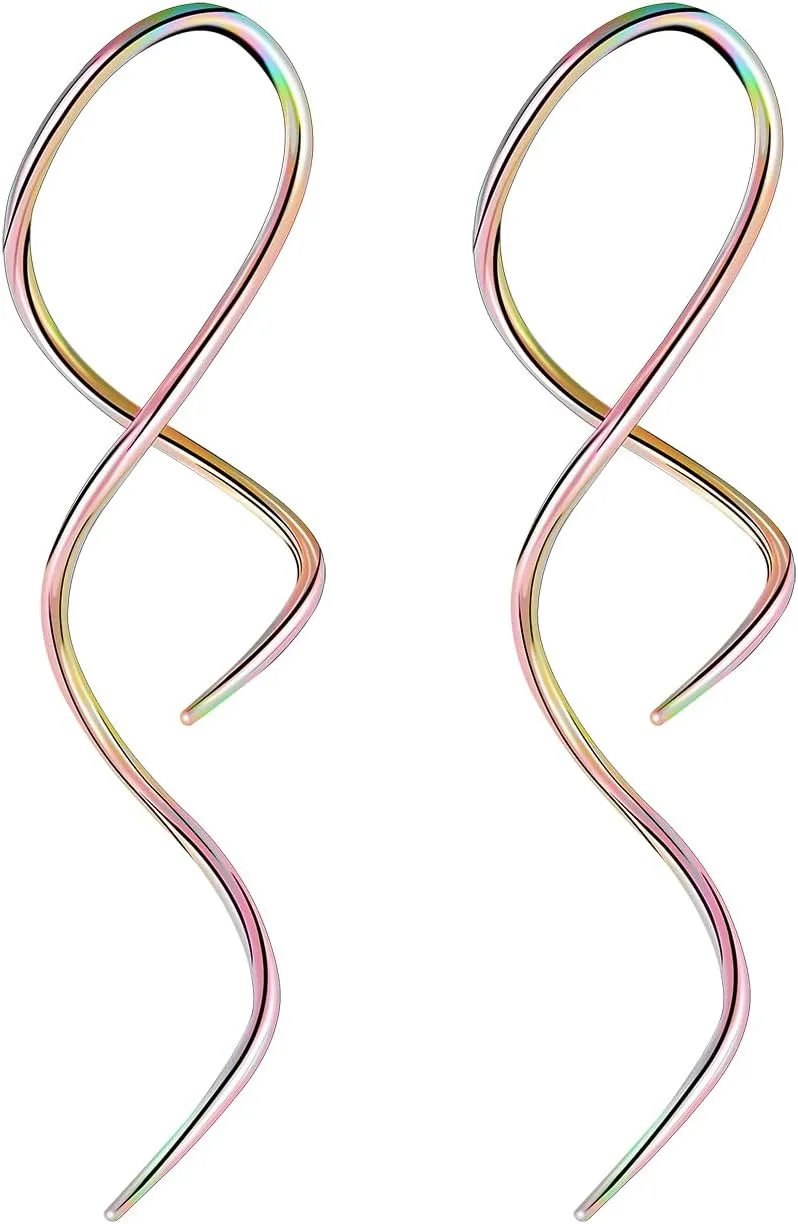 ZS 1 Pair Spiral Twist Earrings Body Piercing Jewelry, Stainless Steel Dangle Taper Earrings Twisting Hanging Loop 10G - 16G Piercing Taper