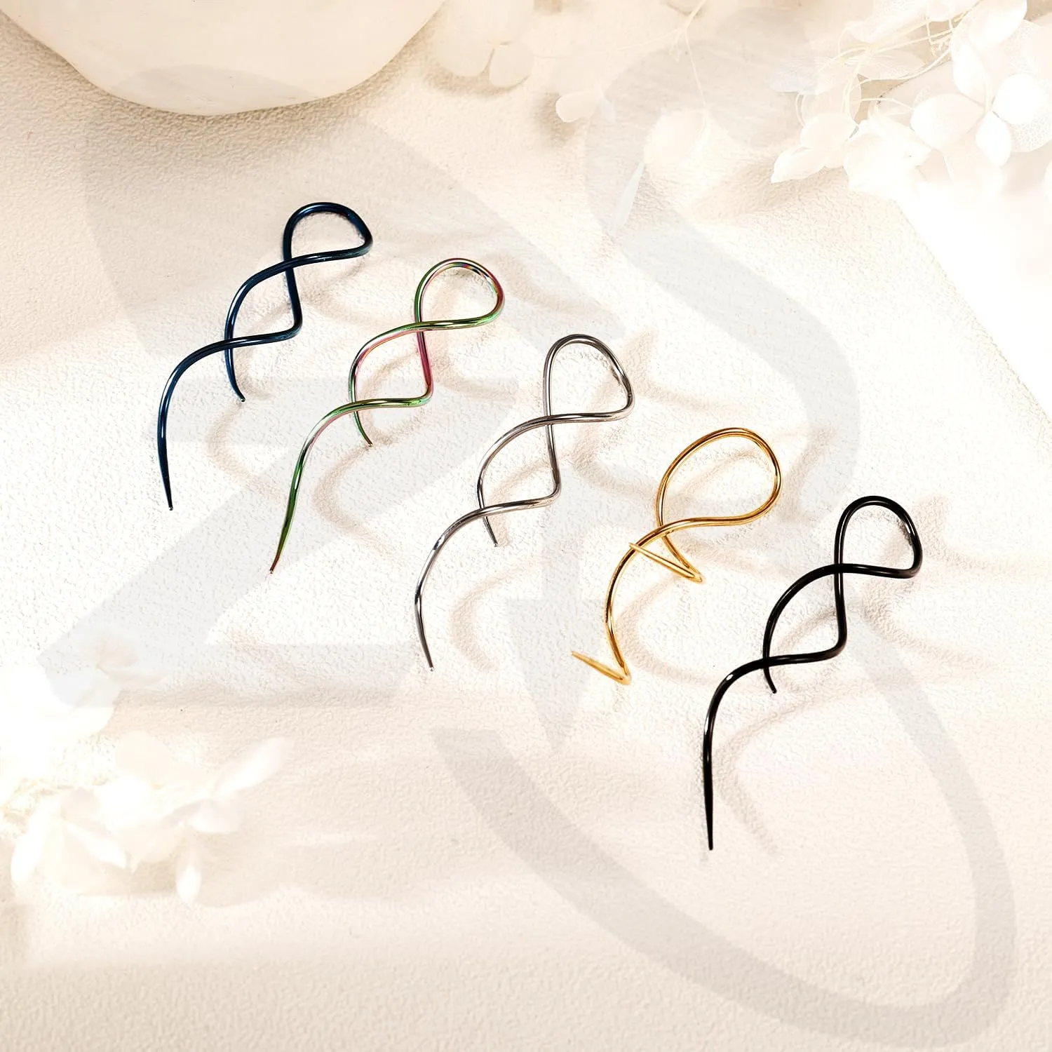 ZS 1 Pair Spiral Twist Earrings Body Piercing Jewelry, Stainless Steel Dangle Taper Earrings Twisting Hanging Loop 10G - 16G Piercing Taper